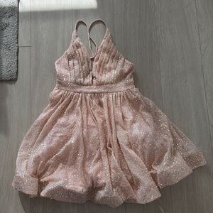 Sparkling sequin glitter peachy pink mini dress